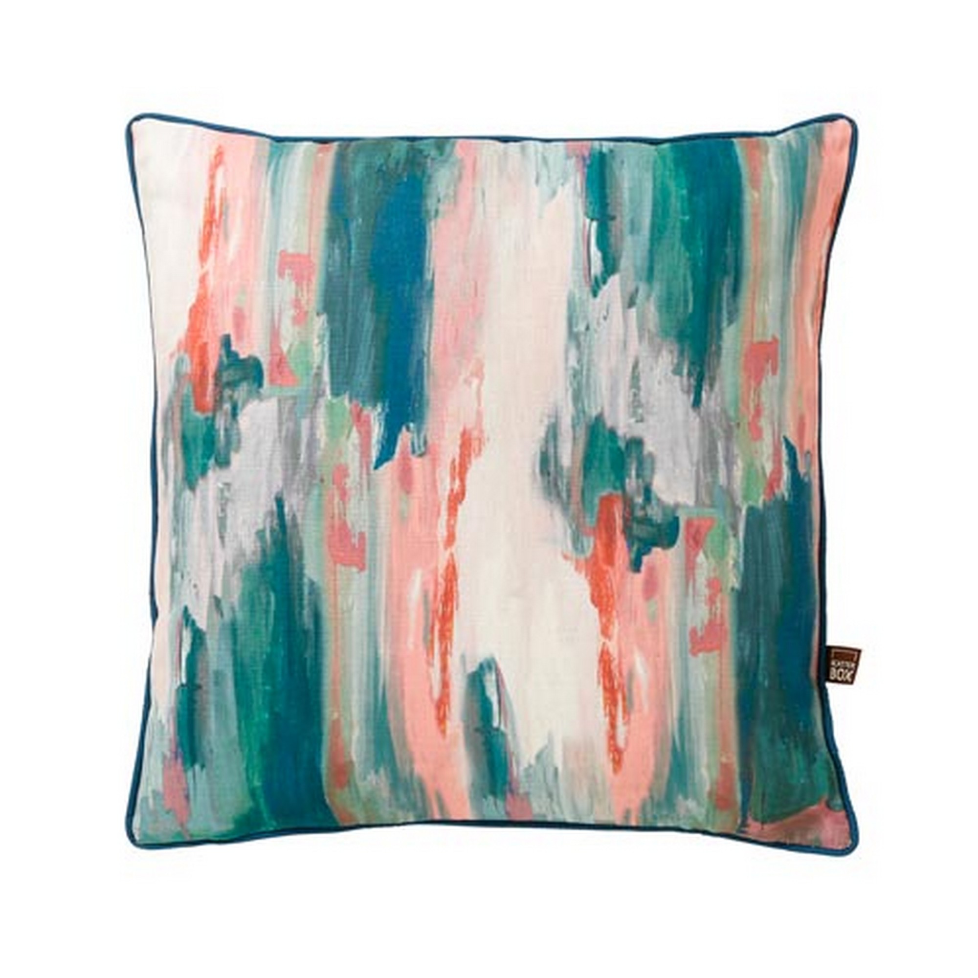 Brindle Abstract Cushion In Teal Blue And Blush Pink